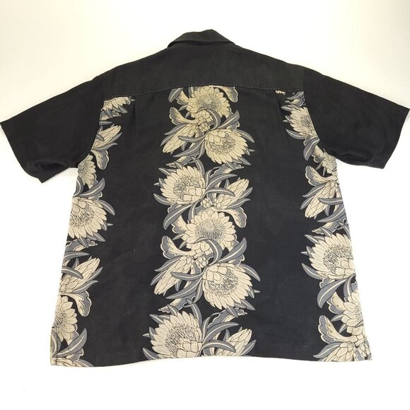 Tommy Bahama‎ Shirt Mens Large Black Floral Frond Hawaiian Wood Button 100% Silk - Picture 8 of 11